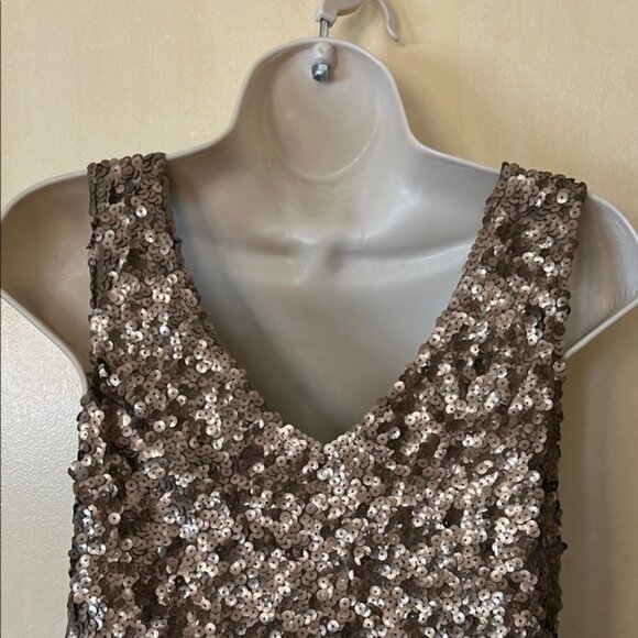 Amber Blue Gold Sequin Scoop Neck Mini Dress Cocktail size L - Picture 5 of 9